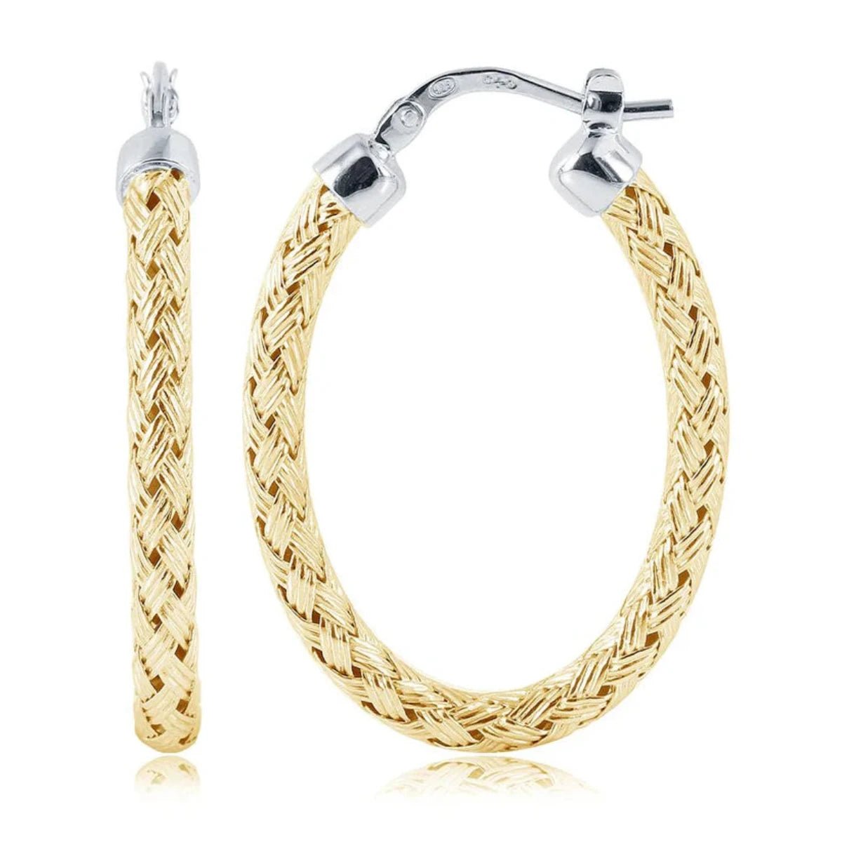 Dainty Floral Jewelry For Feminine Elegance YGP Sterling 30X22mm Oval Mesh Hoop Earrings