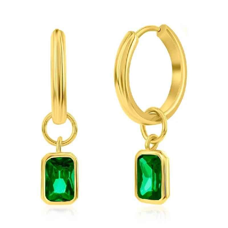 Exclusive Jewelry Offers – Sparkle For Less YGP Sterling Huggie Earrings with Green CZ Drop