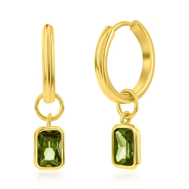 Premium Jewelry Now Available At Special Discounts YGP Sterling Huggie Earrings with Peridot Color CZ Drop