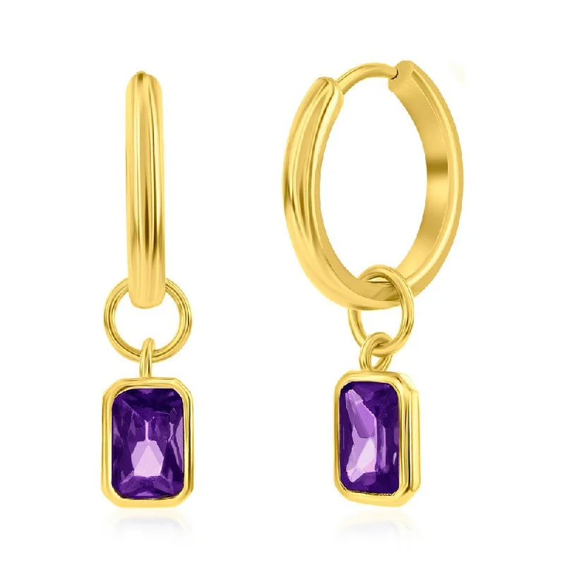 Trending Jewelry Styles Now At Limited-Time Discounts YGP Sterling Huggie Earrings with Purple CZ Drop