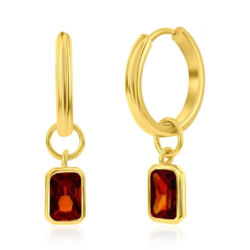 Bestselling Jewelry At Special Promotional Rates YGP Sterling Huggie Earrings with Red CZ Drop