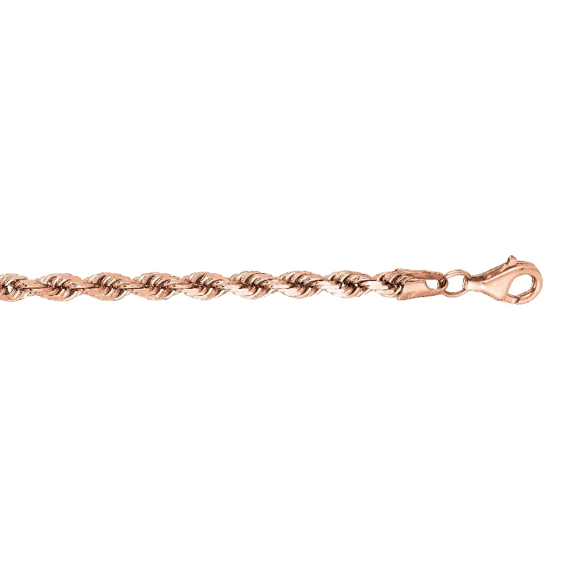 Grab Your Favorite Jewelry At The Lowest Prices 14kt Gold 24 inches Rose Finish 4mm Classic Diamond Cut Twisted Solid Diamond Cut Rope Chain with Lobster Clasp