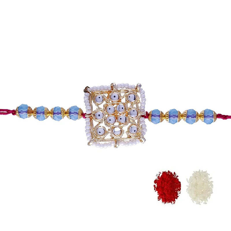 Special Jewelry Deals – Upgrade Your Collection Etnico Ethnic Designer Pearl Beads Studded Rakhi Bracelet with Roli Chawal for Brother/Men (R081Sb)