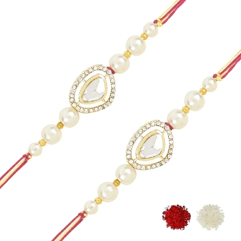 Flash Deals On Fine Jewelry – Shop Before It's Gone Etnico I Jewels Pearl & Kundan Designer Bhaiya Rakhi With Roli Chawal for Brother/Bro/Men with Rakshabandhan Card (R107W-2) (Pack of 2)