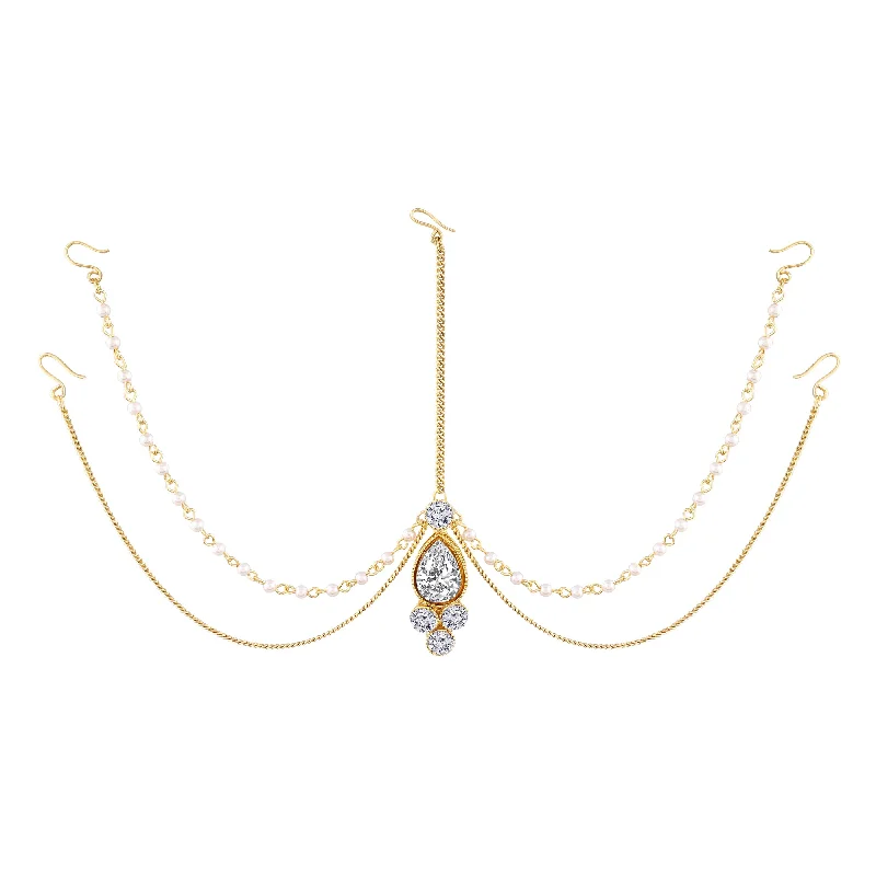 The Perfect Accessory For Less – Jewelry Sale Live Etnico Traditional Gold Plated Bridal Chain with Pearl Layer Stone Mathapatti/Maang Tikka Jewellery for Women (T1083W)