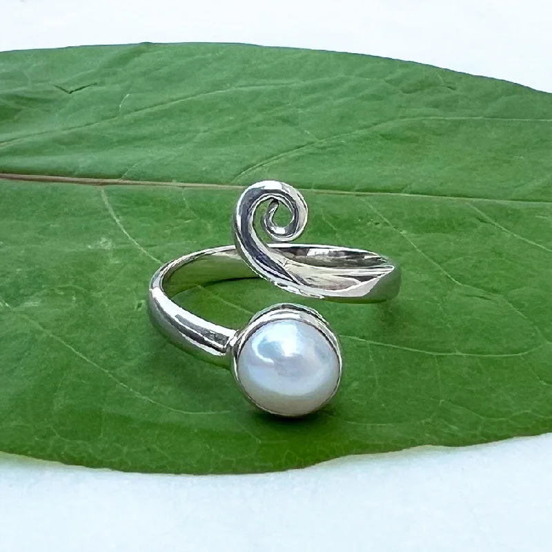 Grab Exquisite Jewelry At The Lowest Prices Pearl Spiral Adjustable Ring- Sterling Silver, Indonesia