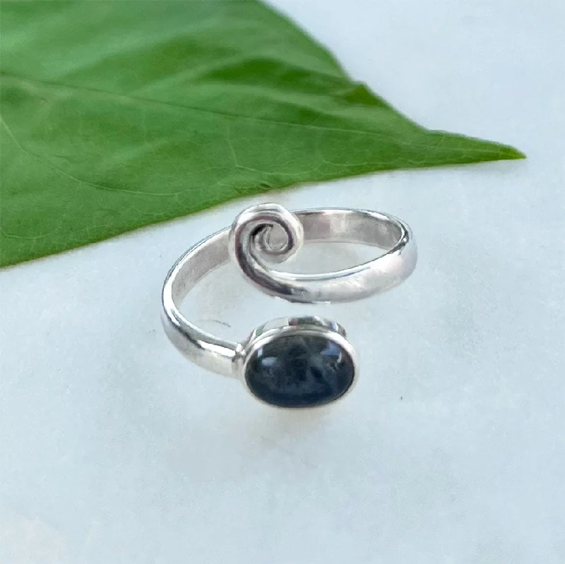 Handcrafted Beauty At Affordable Prices Labradorite Spiral Adjustable Ring- Sterling Silver, Indonesia